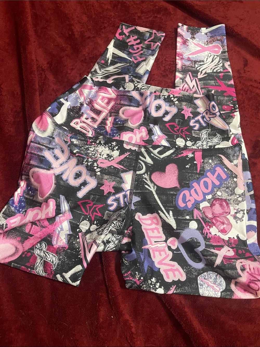 Pixie Lane Size M Active Leggings - Black, Pink & Purple